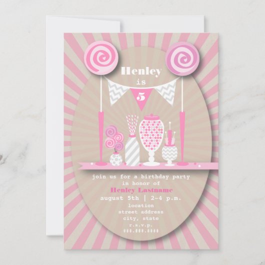 Roze Snoep Buffet Birthday Party Invitation Kaart (Voorkant)