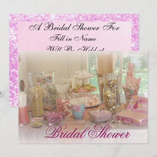 Roze Snoep Display Foto Bruids Douche Uitnodiging (Voorkant / Achterkant)