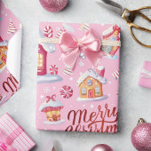 Roze Snoep Feestelijk Vrolijk Kerstfeest Cadeaupapier