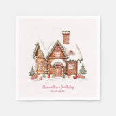 "Roze Snoep Gingerbread House Verjaardag Servet (Voorkant)