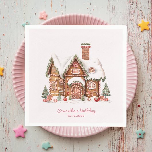 "Roze Snoep Gingerbread House Verjaardag Servet
