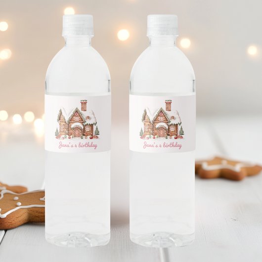 "Roze Snoep Gingerbread House Verjaardag Waterfles Etiket