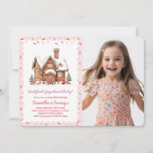 "Roze Snoep Gingerbread House Verjaardagsfoto Kaart (Voorkant)