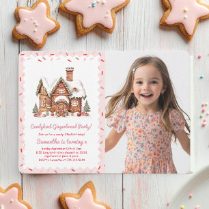 "Roze Snoep Gingerbread House Verjaardagsfoto Kaart