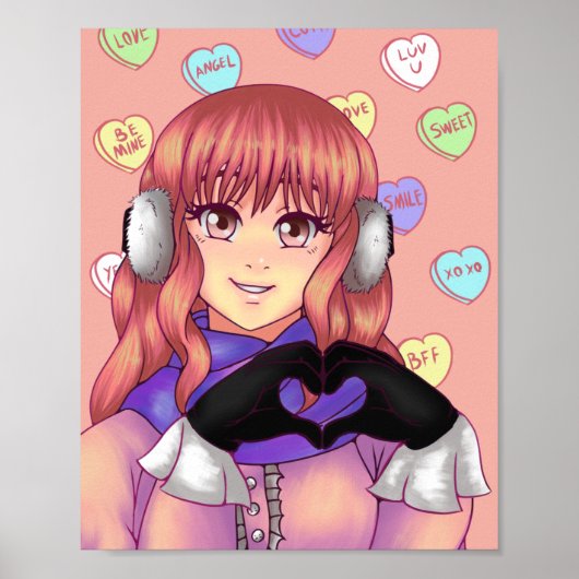Roze Snoep Heart Girl Poster (Voorkant)