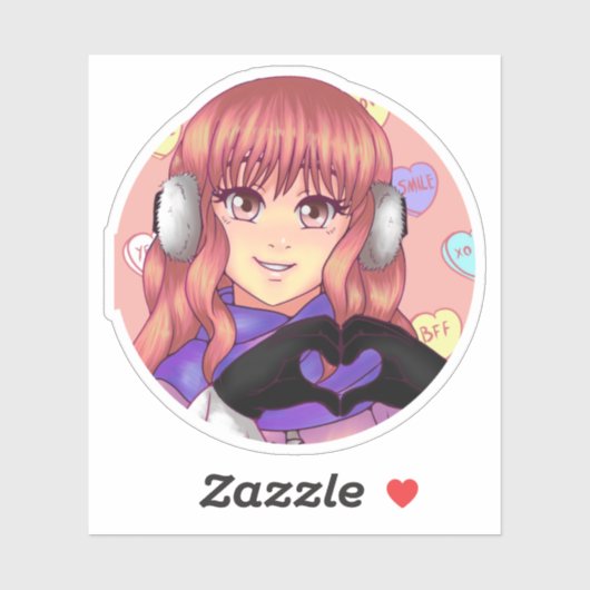 Roze Snoep Heart Girl Sticker (Vel)