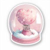Roze Snoep Heart Snowglobe voor Valentijnse doelei Sticker (Voorkant)