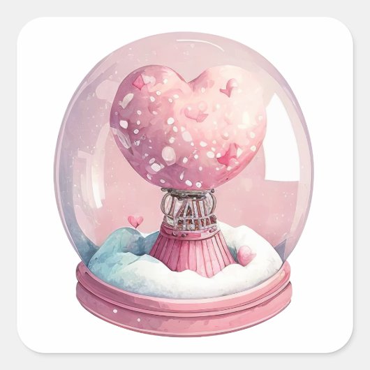Roze Snoep Heart Snowglobe voor Valentijnse doelei Vierkante Sticker (Voorkant)