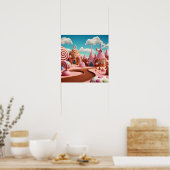 Roze Snoep Land House Scène Poster (Keuken)