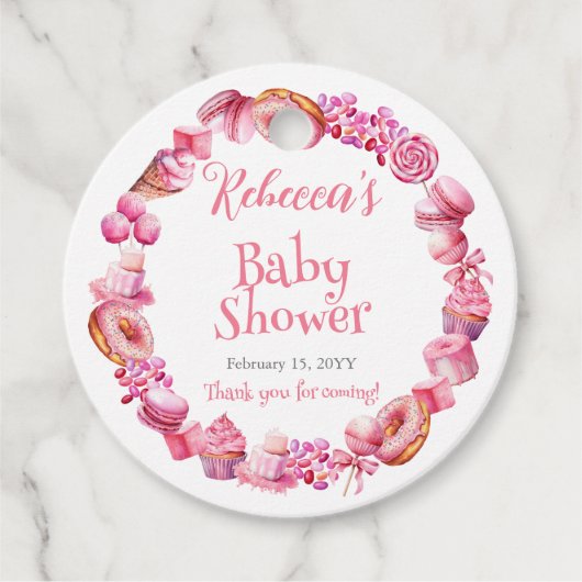 Roze Snoep Lijst Meisje Baby shower Bedankjes Labels (Voorkant)