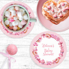 Roze Snoep Lijst Meisje Baby shower Ronde Kartonnen Onderzetter