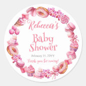 Roze Snoep Lijst Meisje Baby shower Ronde Sticker (Voorkant)