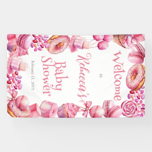 Roze Snoep Lijst Meisje Baby shower Spandoek (Horizontaal)