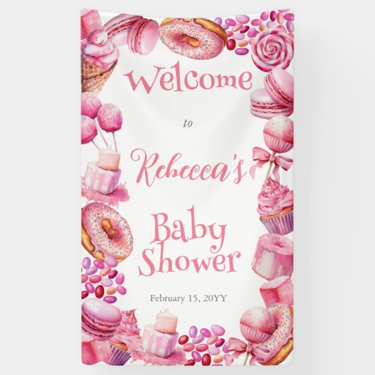 Roze Snoep Lijst Meisje Baby shower Spandoek (Verticaal)