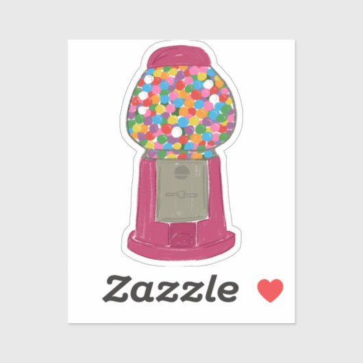 Roze Snoep met gumballmachine Bubble Sticker (Vel)