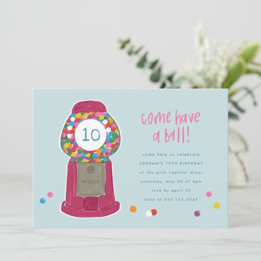 Roze Snoep met trommel Kaart (Staand voorkant)