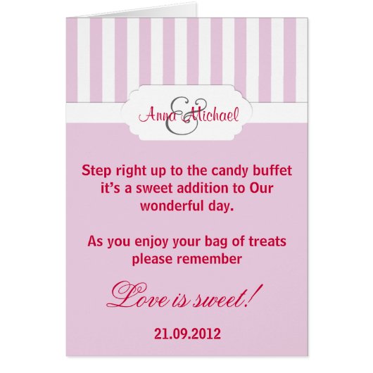 Roze snoep stripe Snoep Buffet Poem Card (Voorkant)
