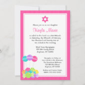 Roze Snoep Stripes Bat Mitzvah Kaart (Voorkant)