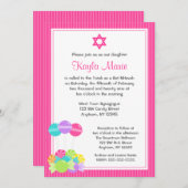 Roze Snoep Stripes Bat Mitzvah Kaart (Voorkant / Achterkant)