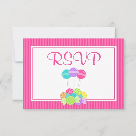 Roze Snoep Stripes Bat Mitzvah RSVP (Voorkant)