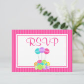 Roze Snoep Stripes Bat Mitzvah RSVP Kaartje (Staand voorkant)