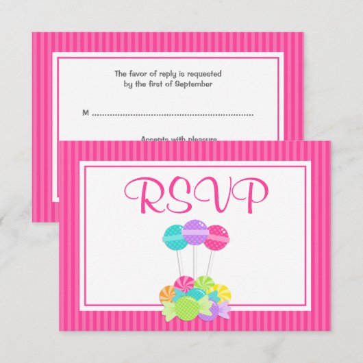 Roze Snoep Stripes Bat Mitzvah RSVP Kaartje (Voorkant / Achterkant)