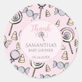 Roze Snoep thema Baby shower Dank u Sticker (Voorkant)