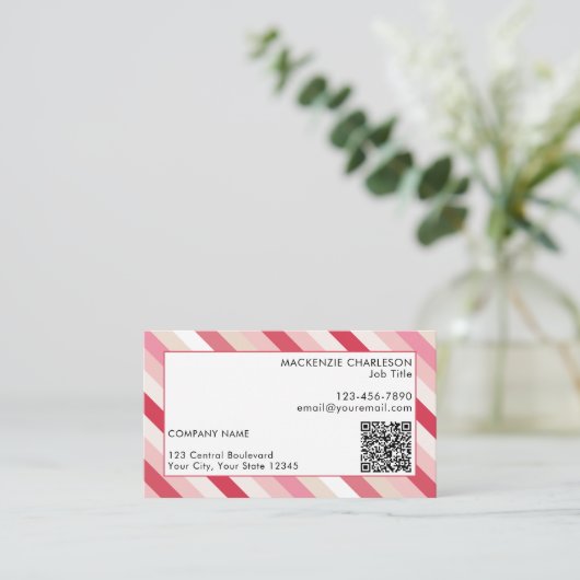 Roze Snoepjes streep QR-code Visitekaartje (Staand voorkant)