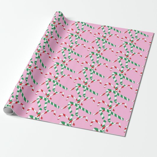 Roze snoepsuikerriet wit rood groen cadeaupapier (Uitgerold)