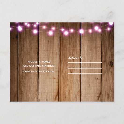 Roze snoerlampjes & Mason Jar schuur Save the Date Aankondigingskaart (Achterkant)