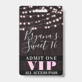 Roze snoerlichten Sweet 16-feest VIP-pas Badge (Achterkant)