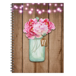 Roze snoerlichtjes & bloemen in metselpotten Rusti Notitieboek