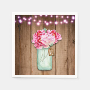 Roze snoerlichtjes & bloemen in metselpotten Rusti Servetten