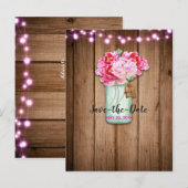 Roze snoerlichtjes & Mason Jar schuur Save the Dat Aankondigingskaart (Voorkant / Achterkant)