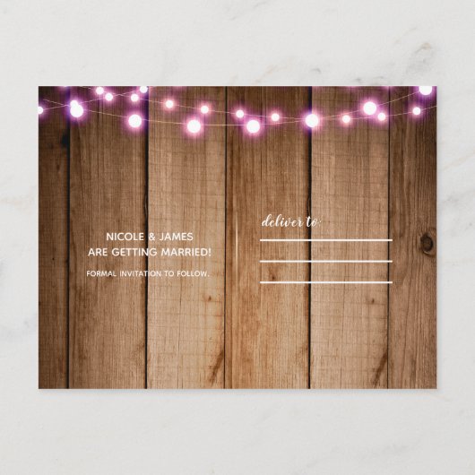 Roze snoerlichtjes & Mason pot schuur save the dat Aankondigingskaart (Achterkant)