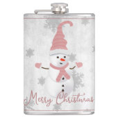 Roze Snoezige Sneeuwman Kerst Fles Heupfles (Voorkant)