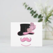 Roze snor, bovenste hoed, veren en bloem briefkaart (Staand voorkant)