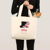 Roze snor, bovenste hoed, veren en bloem grote tote bag (Voorkant (product))