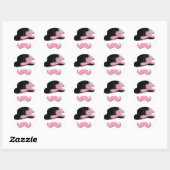 Roze snor, bovenste hoed, veren en bloem ronde sticker (Vel)