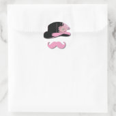 Roze snor, bovenste hoed, veren en bloem ronde sticker (Tas)