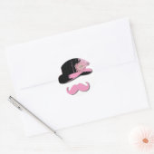Roze snor, bovenste hoed, veren en bloem ronde sticker (Envelop)