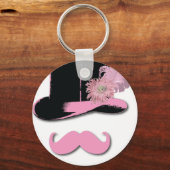 Roze snor, bovenste hoed, veren en bloem sleutelhanger (Voorkant)