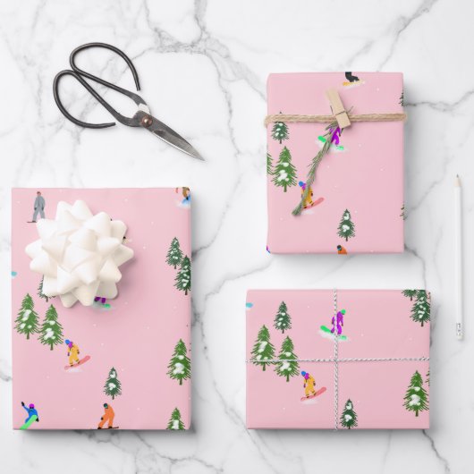 Roze snowboarders Illustratie Inpakpapier Vel (Voorkant)
