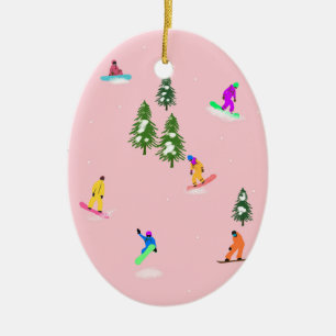Roze snowboarders Illustratie Keramisch Ornament