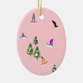 Roze snowboarders Illustratie Keramisch Ornament (Achterkant)