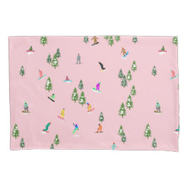 Roze snowboarders Illustratie Kussensloop