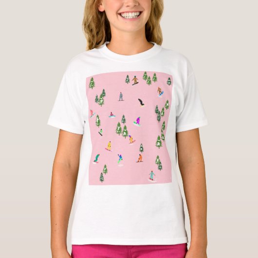 Roze snowboarders Illustratie T-shirt (Voorkant)
