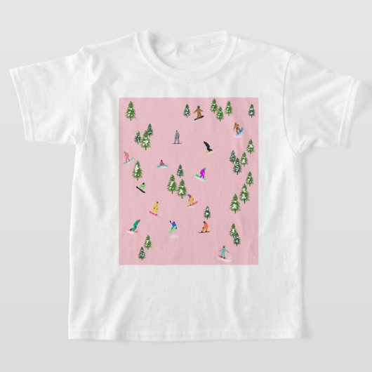 Roze snowboarders Illustratie T-shirt (Laagn)