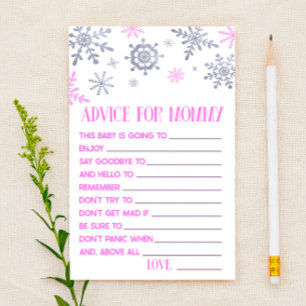 Roze Snowflake Advice Baby shower Spel Activiteit Briefpapier