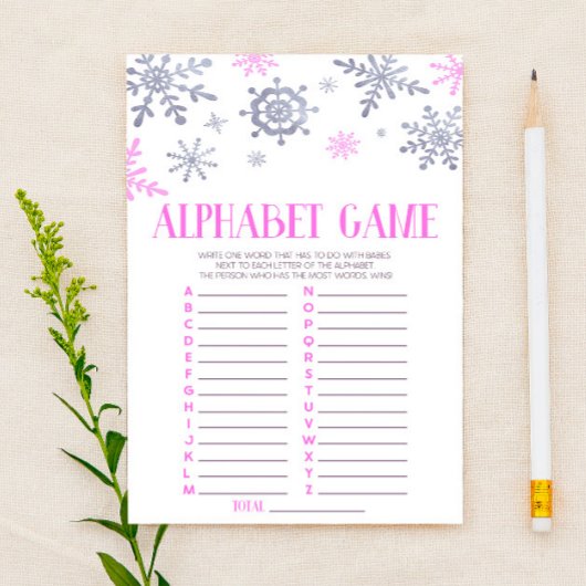 Roze Snowflake Alphabet Baby shower Game Briefpapier